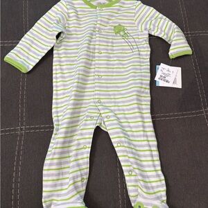 Little Me Green and White Striped Footie